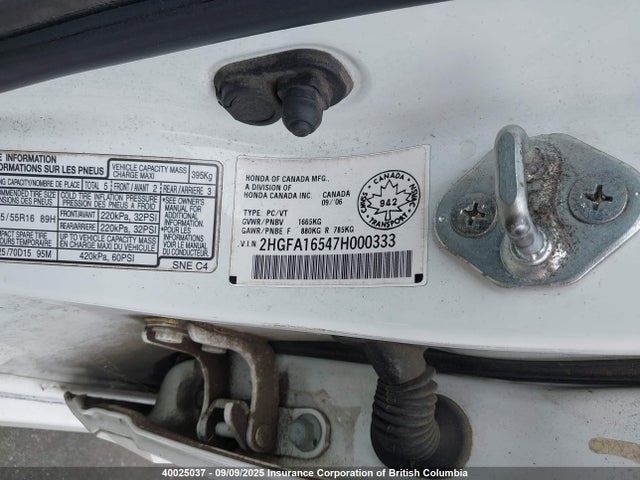 Продаж на аукціоні авто 2007 Honda Civic, vin: 2HGFA16547H000333, номер лоту: 40025037