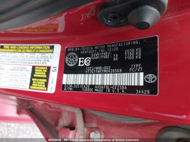 4T1G11AK7MU426568 Toyota a25a-fks