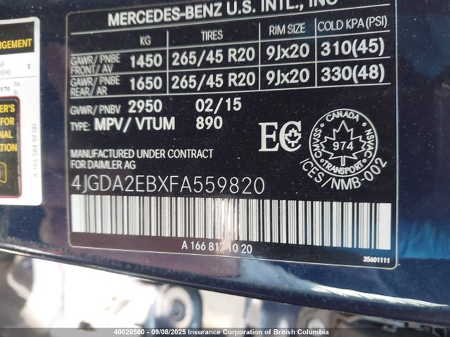 4JGDA2EBXFA559820 Mercedes-Benz Ml-Class