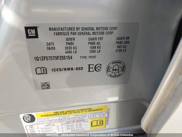 40022382 :رقم المزاد ، 1G1ZF57579F255154 vin ، 2009 Chevrolet Malibu Hybrid مزاد بيع