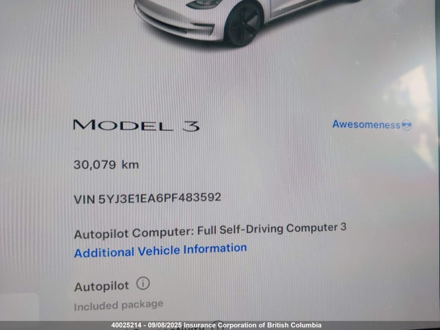 5YJ3E1EA6PF483592 Tesla MODEL 3