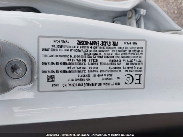 5YJ3E1EA6PF483592 Tesla MODEL 3