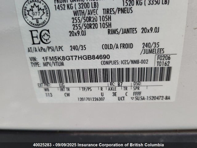 1FM5K8GT7HGB84690 Ford 3.5l gtdi