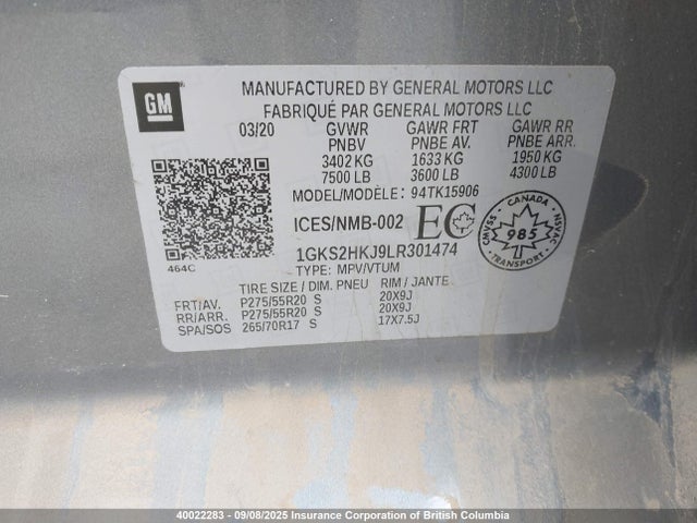 1GKS2HKJ9LR301474 GMC l86 - spark ignited direct injection, variable valve timing, afm, e85max, alum