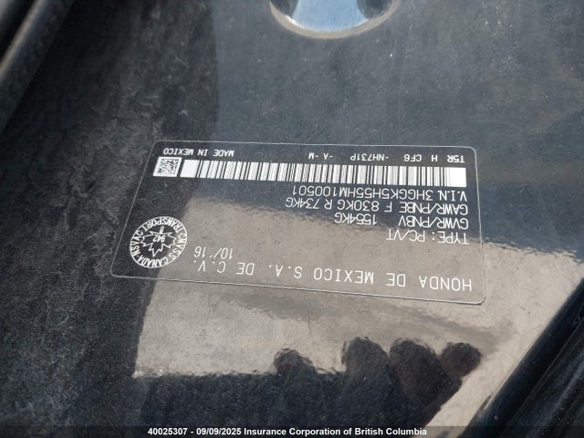 3HGGK5H55HM100501 Honda l15b1/l15b3