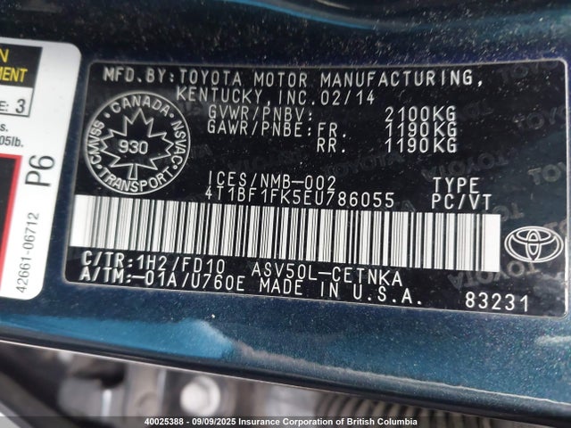Toyota 2ar-fe 2014 4T1BF1FK5EU786055 Image 9