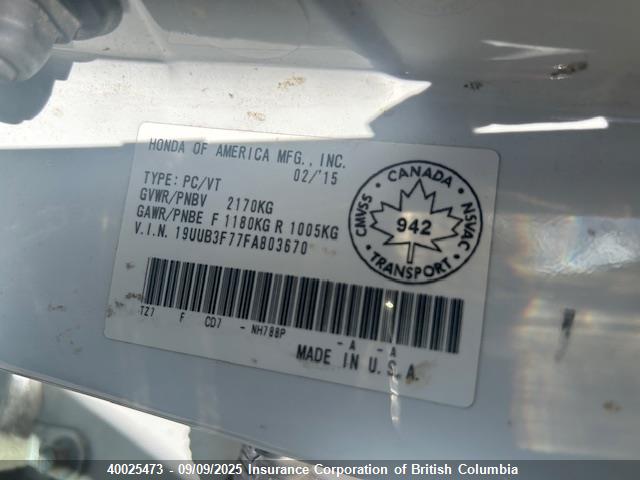 Acura j35y6 2015 19UUB3F77FA803670 Image 15