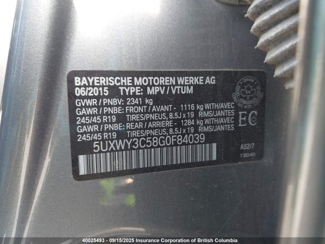 5UXWY3C58G0F84039 BMW 2016