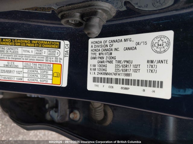 2HKRM4H74FH119881 Honda k24w9