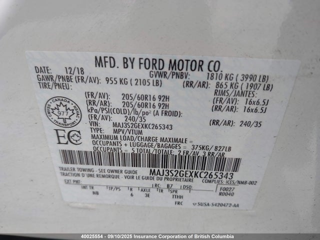 Ford Ecosport 2019 MAJ3S2GEXKC265343 Image 9