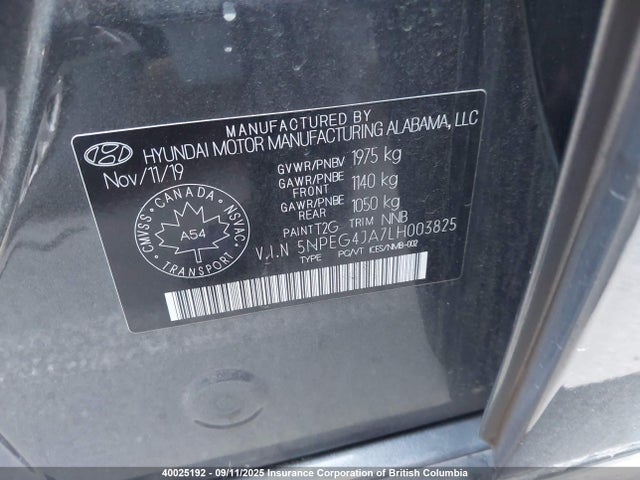 5NPEG4JA7LH003825 Hyundai gdi theta iii