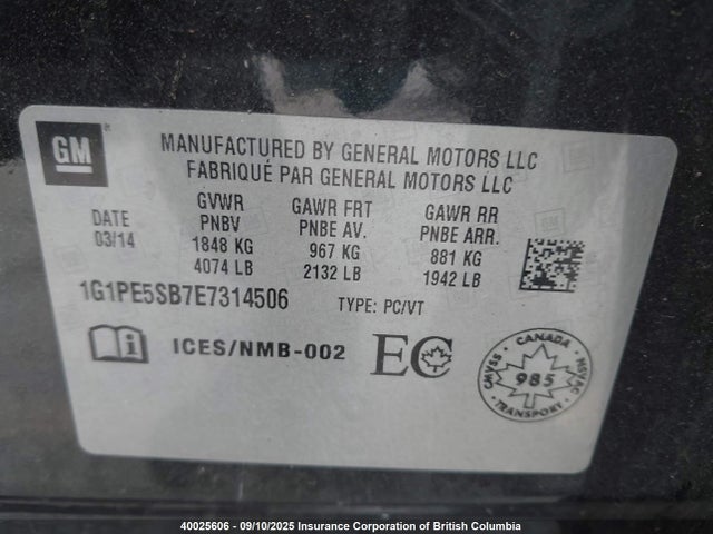 1G1PE5SB7E7314506 Chevrolet Cruze