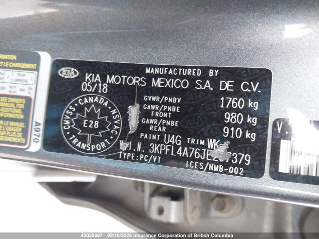 3KPFL4A76JE267379 KIA mpi nu