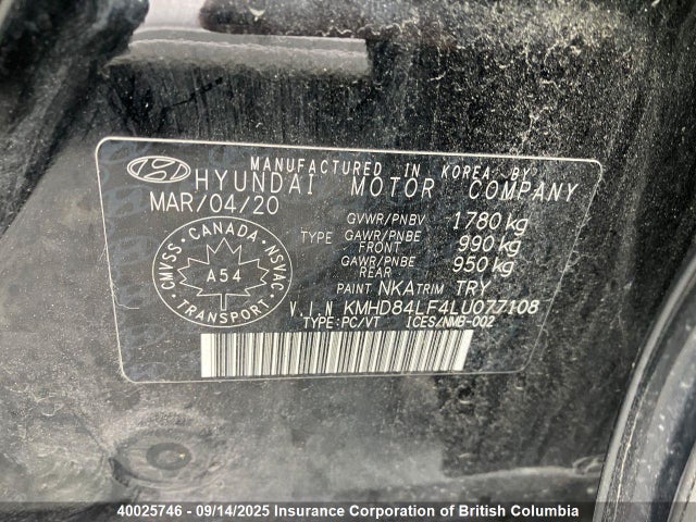 KMHD84LF4LU077108 Hyundai mpi nu