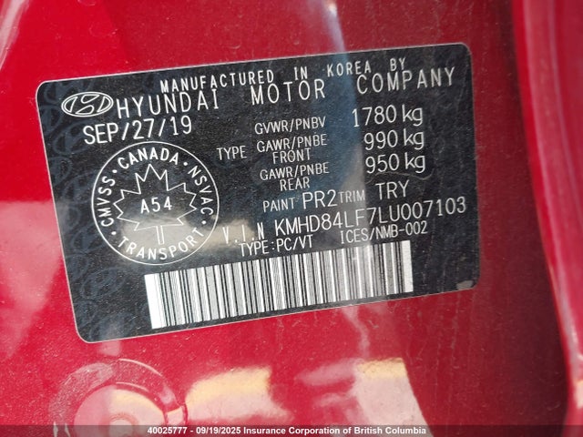 KMHD84LF7LU007103 Hyundai mpi nu