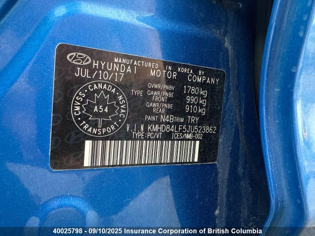 KMHD84LF5JU523862 Hyundai mpi nu