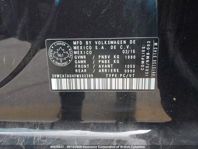 Volkswagen 2015 2015 3VWCA7AU4FM502369 Image 9