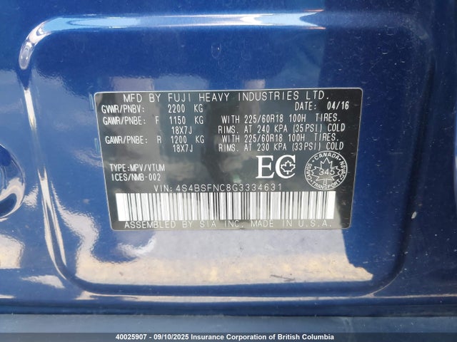 4S4BSFNC8G3334631 Subaru 3.6l c0
