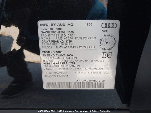 WA1VAAGE8MB018180 Audi 2021