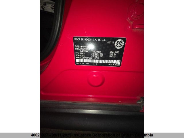 3CZRU6H79GM110711 Honda r18z9