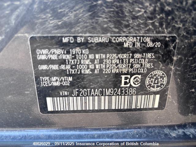 JF2GTAAC1M9243386 Subaru na
