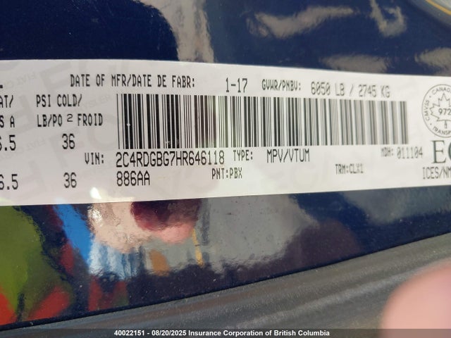 2C4RDGBG7HR646118 Dodge Grand Caravan
