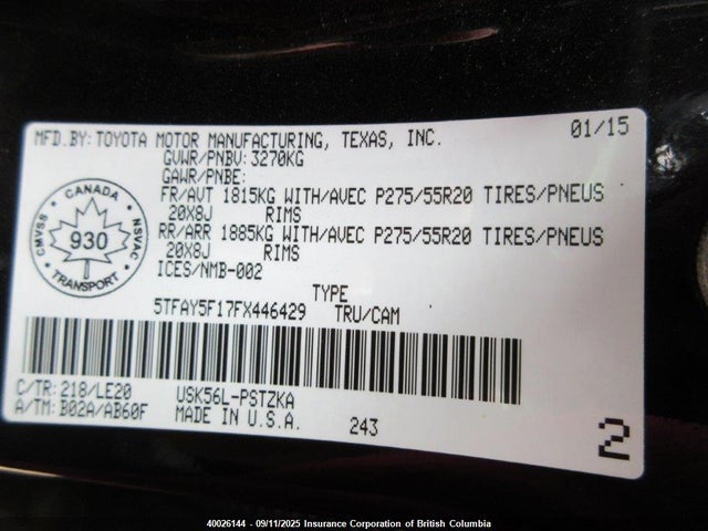 Toyota 3ur-fbe 2015 5TFAY5F17FX446429 Image 9