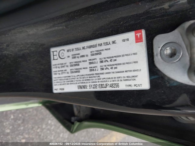 5YJ3E1EB3JF148256 Tesla MODEL 3