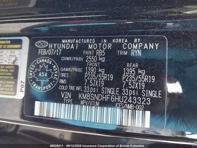 KM8SNDHF6HU243323 Hyundai gdi lambda ii