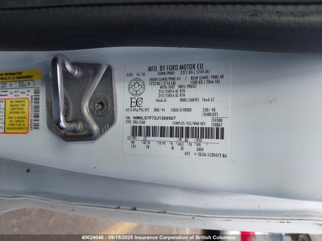 40024046 :رقم المزاد ، NM0LS7F72J1369567 vin ، 2018 Ford Transit Connect Xlt مزاد بيع