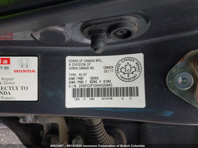 Honda k20c2 2017 2HGFC2F53HH020445 Image 9