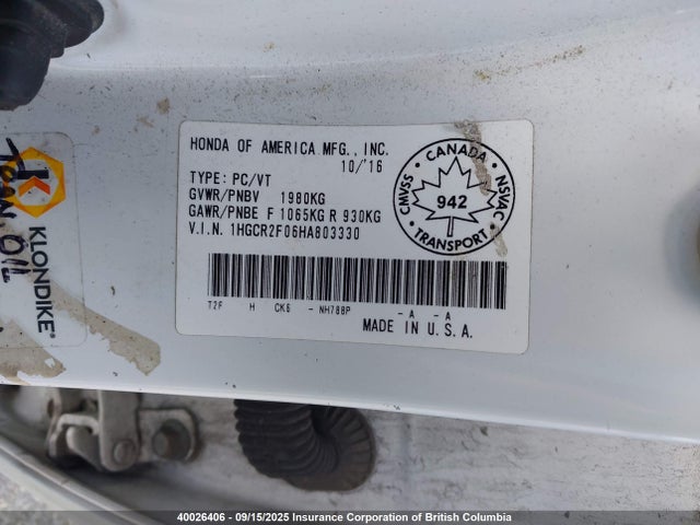 1HGCR2F06HA803330 Honda k24w1