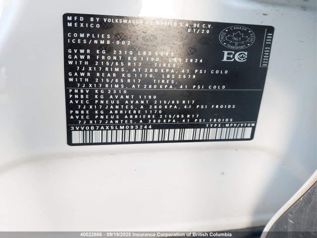 3VV0B7AX5LM093244 Volkswagen Tiguan