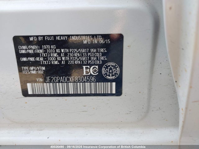 JF2GPADCXF8304596 Subaru 2.0l naturally aapirated