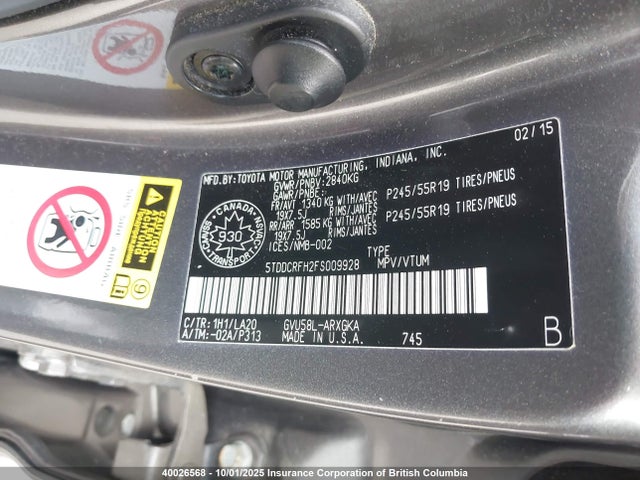 5TDDCRFH2FS009928 Toyota 2gr-fxe, 4jm, 2fm