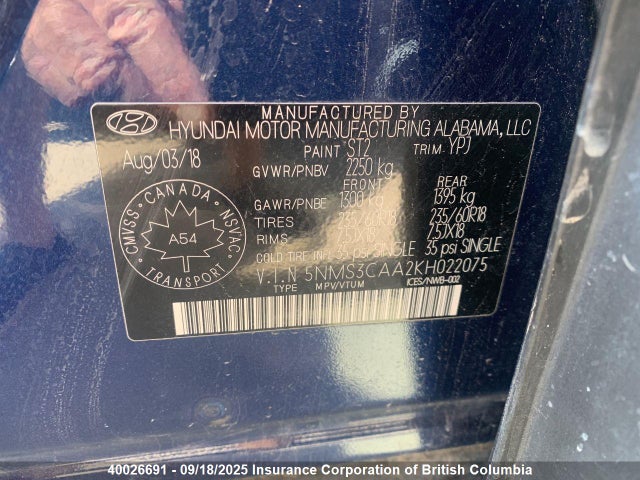 Hyundai t-gdi theta ii 2019 5NMS3CAA2KH022075 Image 8