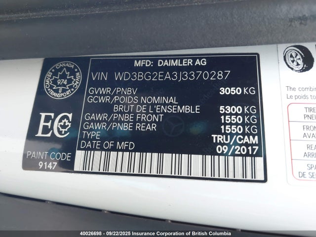 WD3BG2EA3J3370287 Mercedes-Benz m274