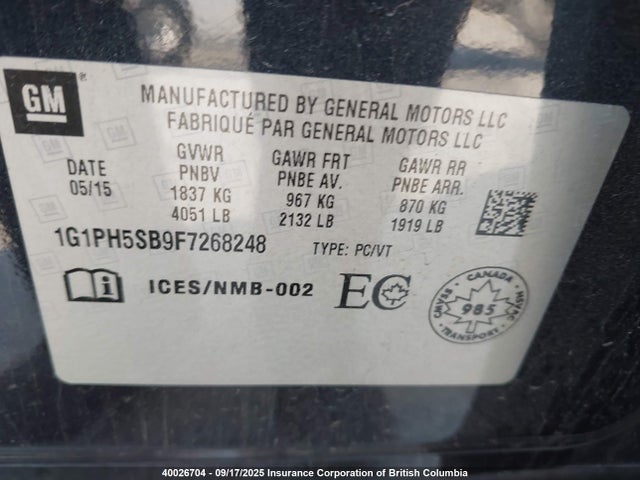 Chevrolet LUV 2015 1G1PH5SB9F7268248 Image 9