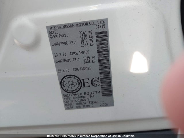 Nissan Rogue 2019 5N1AT2MV5KC808774 Image 9