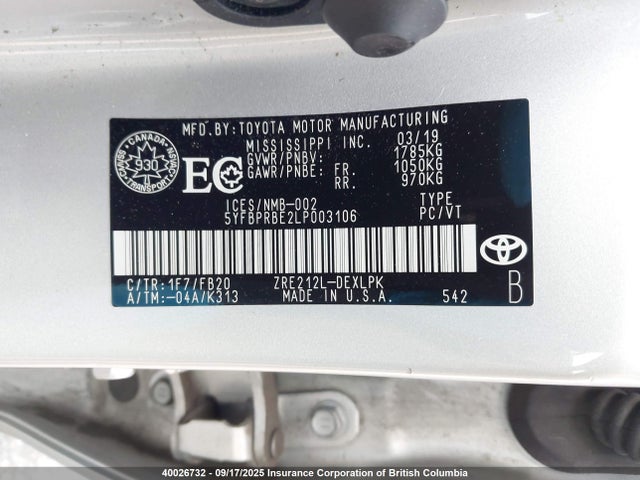 Toyota 2zr-fae 2020 5YFBPRBE2LP003106 Image 9