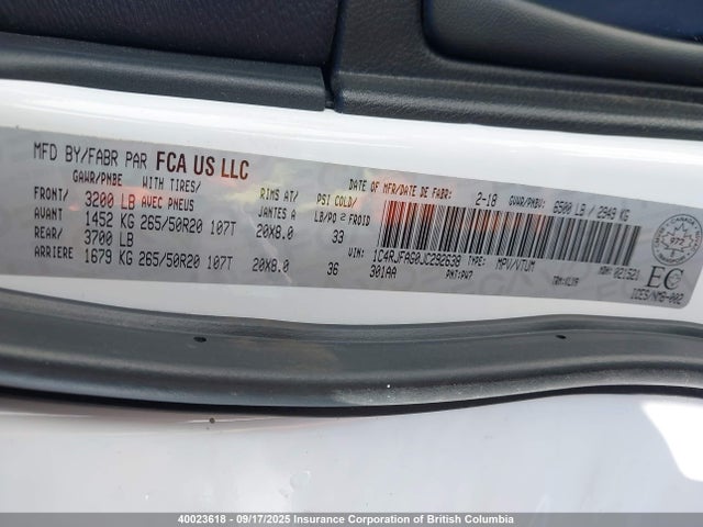 1C4RJFAG0JC292638 Jeep Grand Cherokee