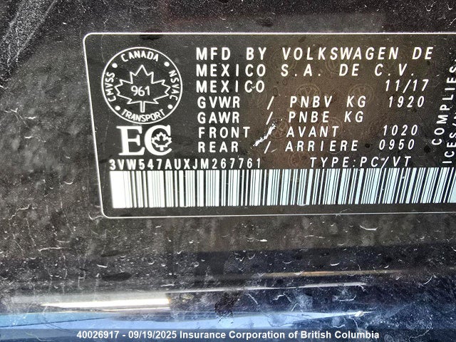 3VW547AUXJM267761 Volkswagen 2018