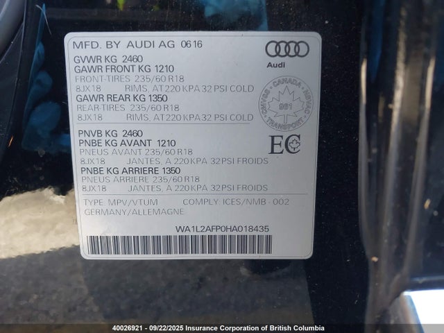WA1L2AFP0HA018435 Audi 2.0t