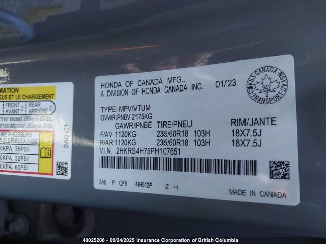 Honda l15be 2023 2HKRS4H75PH107651 Image 9