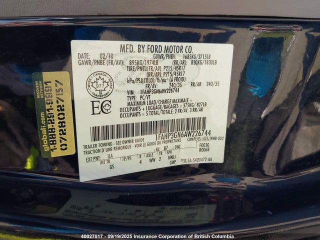 2010 Ford Focus მანქანა იყიდება აუქციონზე, vin: 1FAHP3GN6AW226744, აუქციონის ნომერი: 40027017