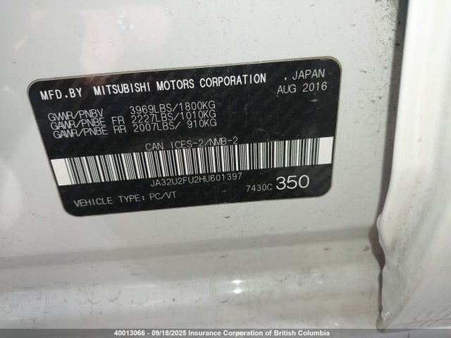 JA32U2FU2HU601397 Mitsubishi 2.0 dohc mivec