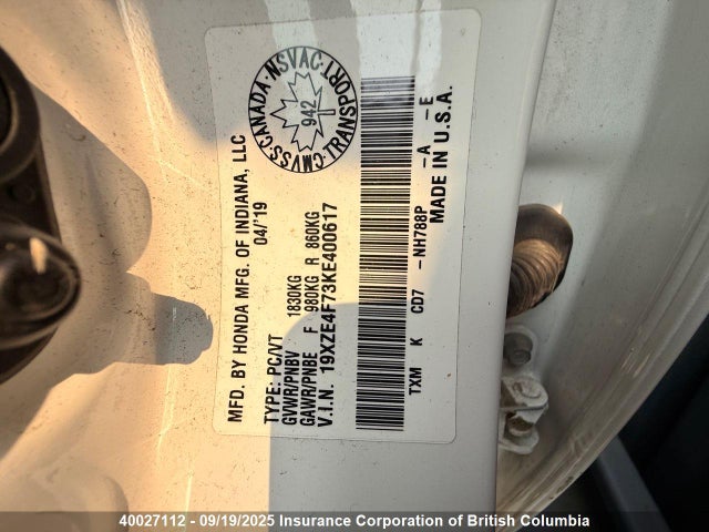 19XZE4F73KE400617 Honda leb6