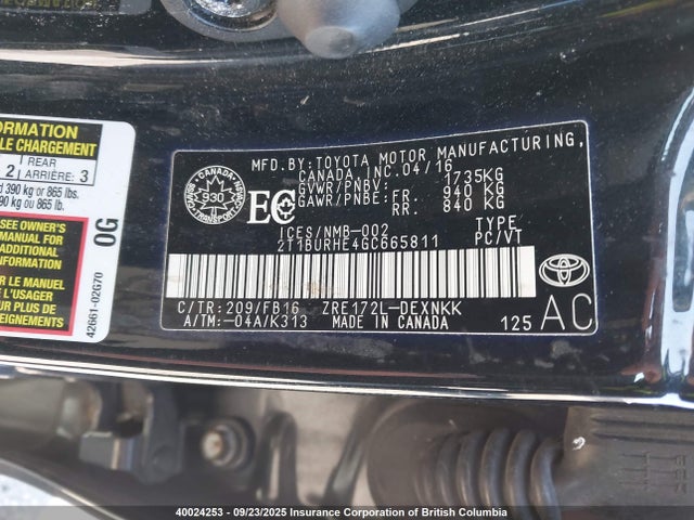 2T1BURHE4GC665811 Toyota 2zr-fe