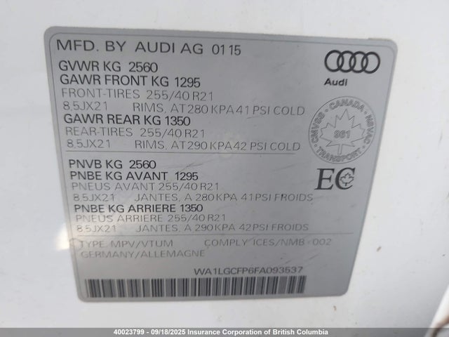 WA1LGCFP6FA093537 Audi 2.0t
