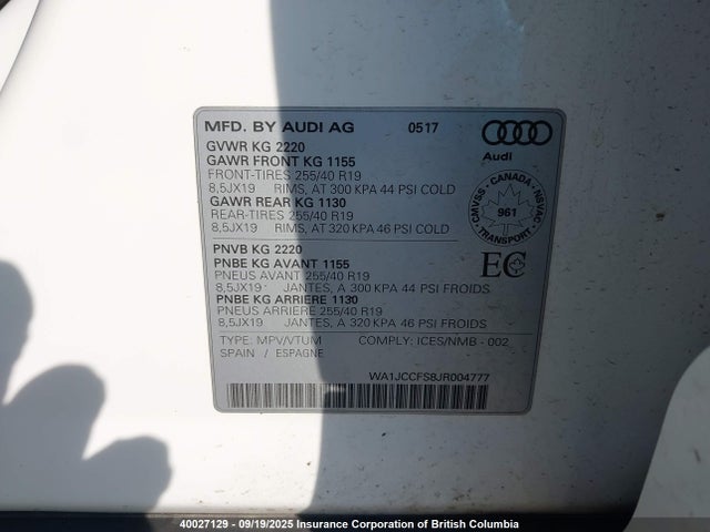 WA1JCCFS8JR004777 Audi Q3